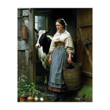Farm Girl and Cow in Barn Oil Painting (Print Only) thumbnail