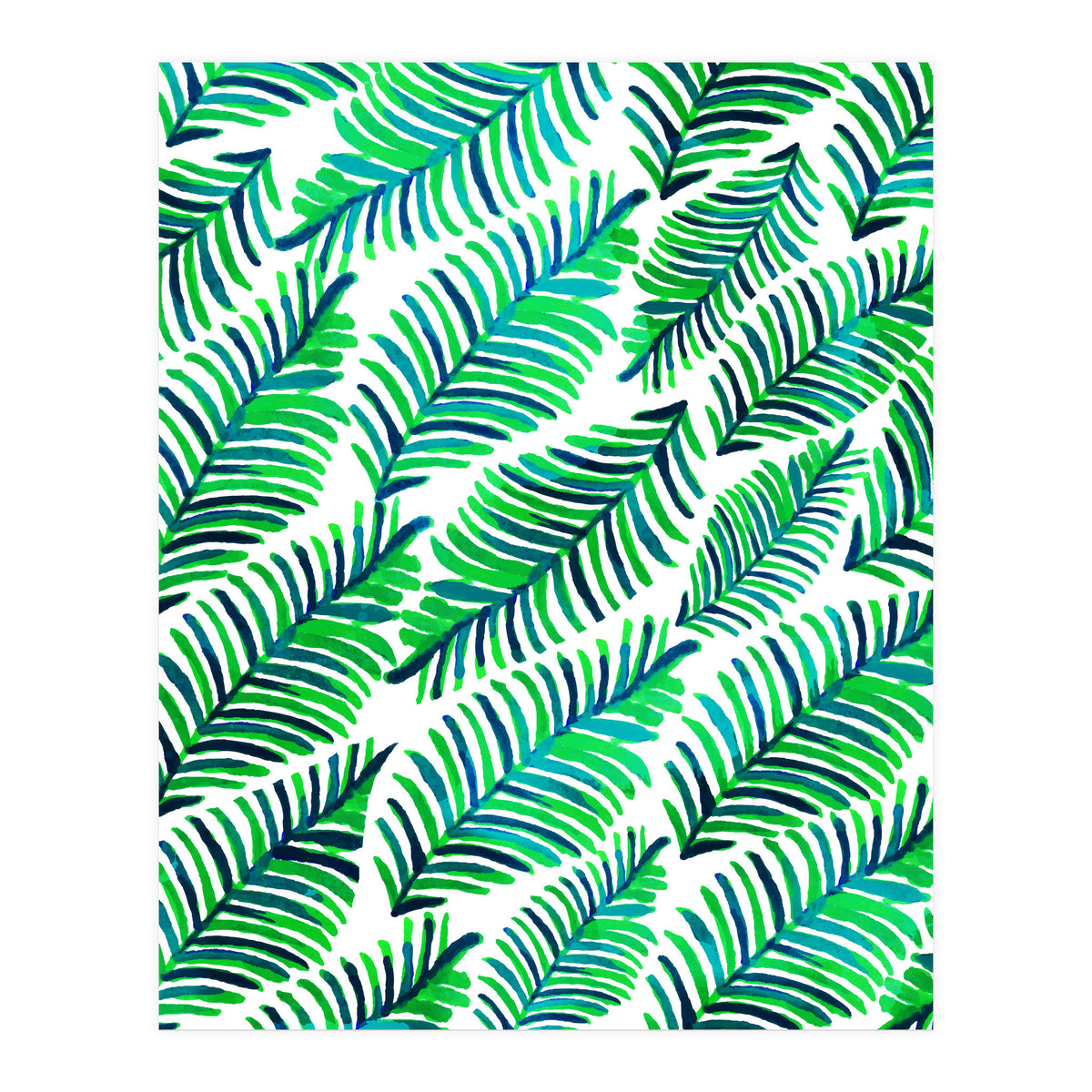 Palm Solace | Tropical Botanical Plants Nature Hand-Painted Watercolor Painting Bohemian Lush Green (Print Only)