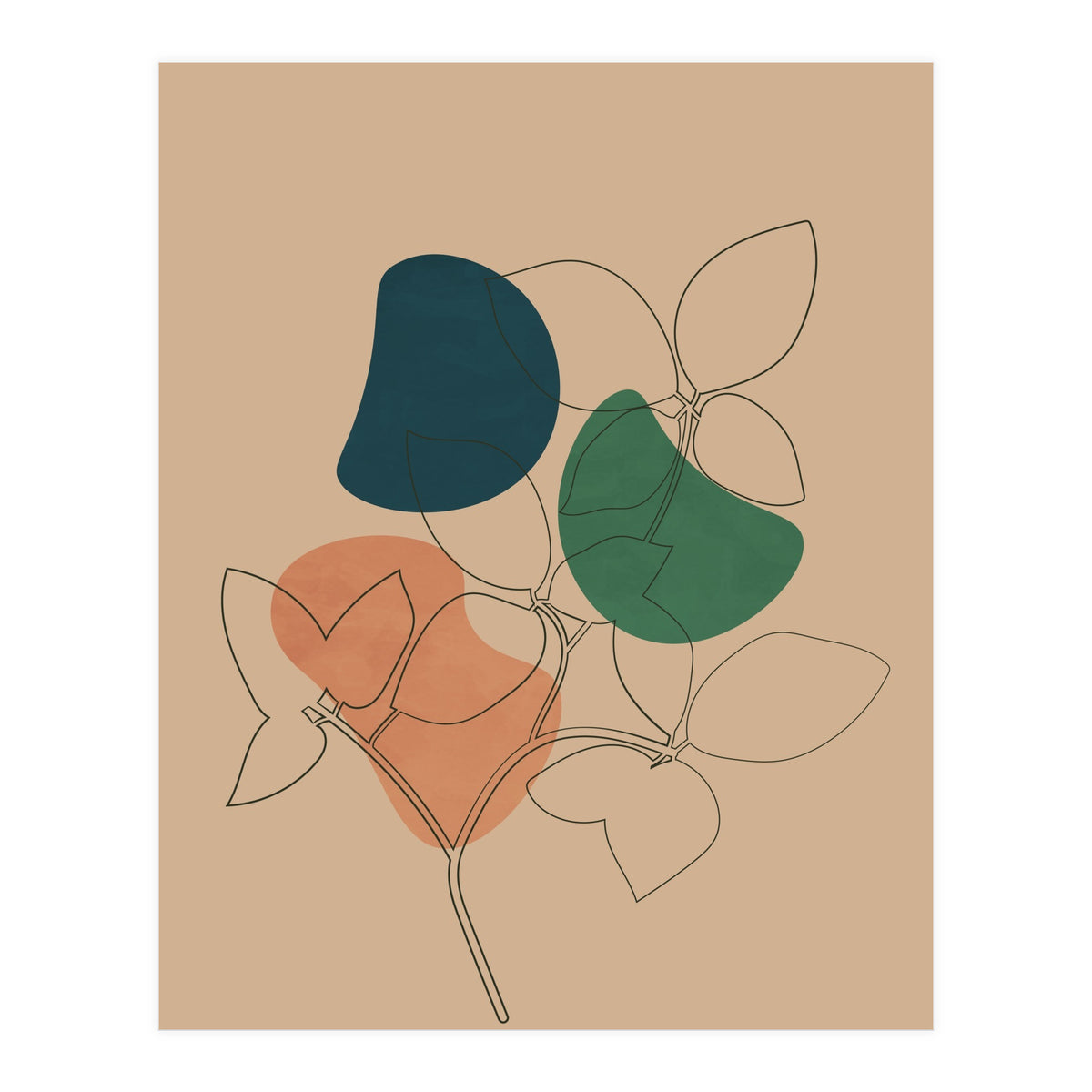 Boho Line Art Drawing Plant Earthy Tones (Print Only)