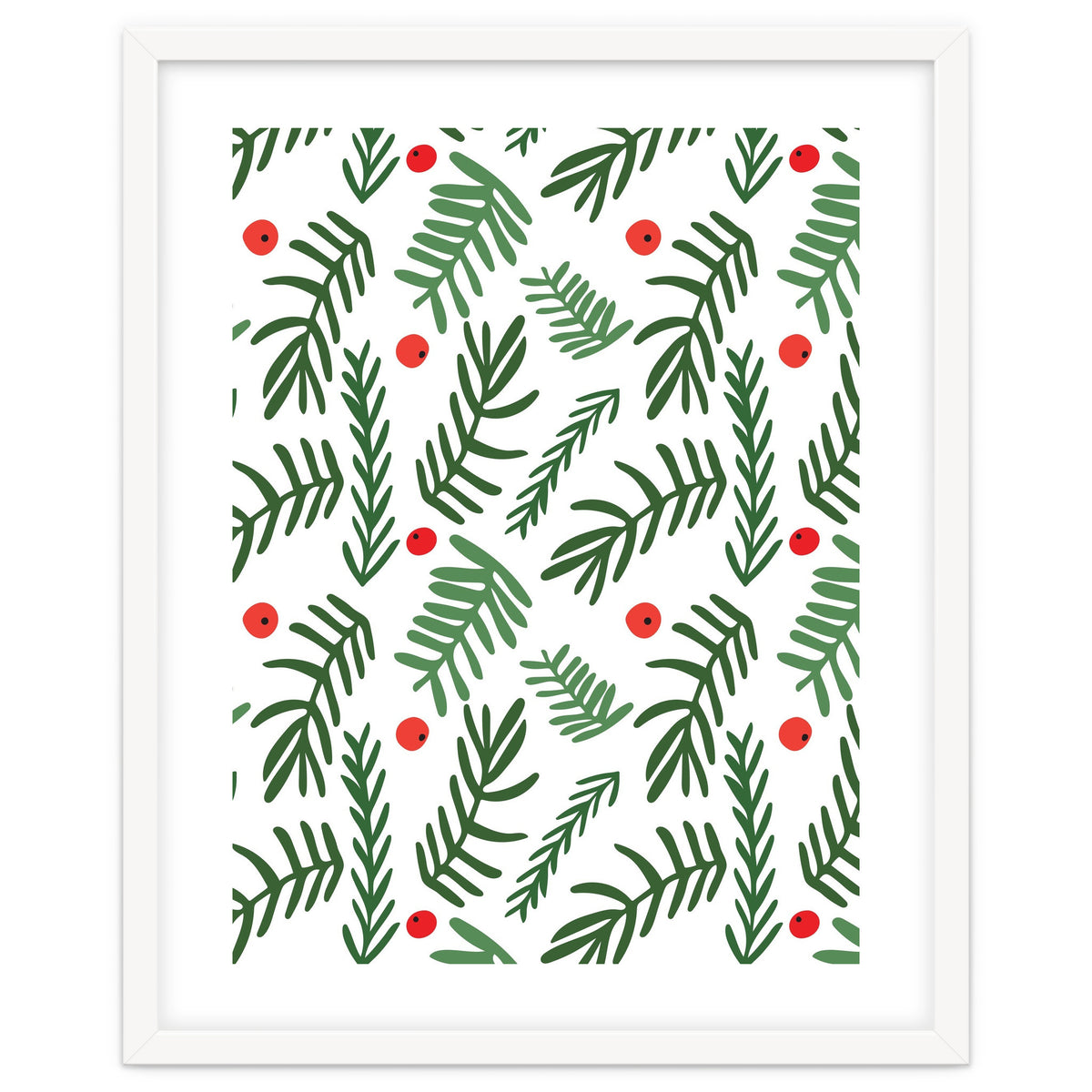 Pine Tree Branches With Christmas Berries Pattern