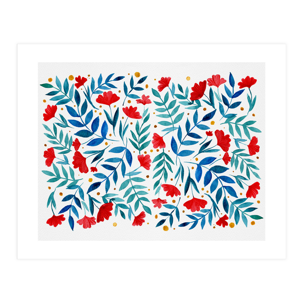 Magical garden - red and turquoise (Print Only)