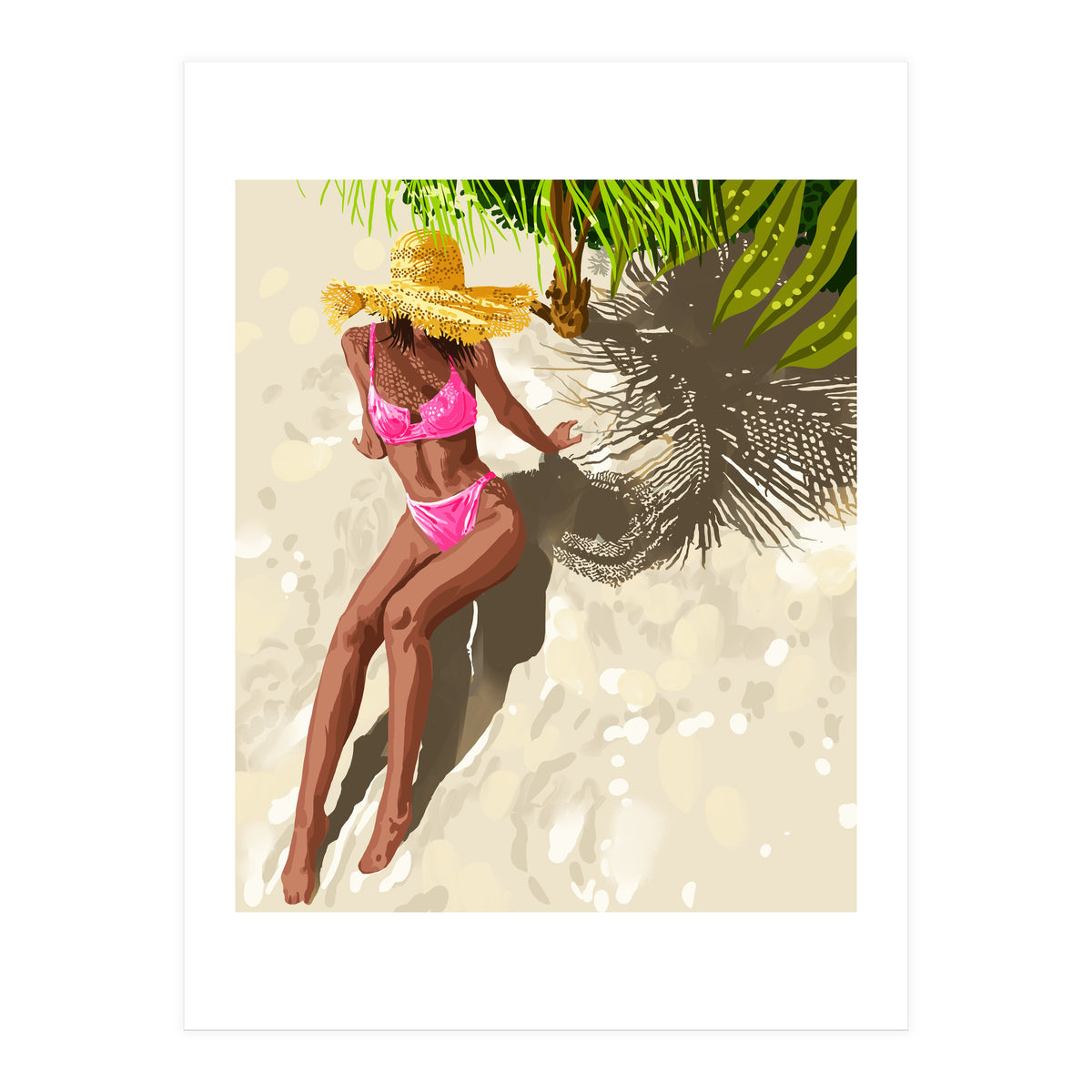 Sky above, sand below, peace within poster, Woman of color fashion black woman on the bikini beach (Print Only)