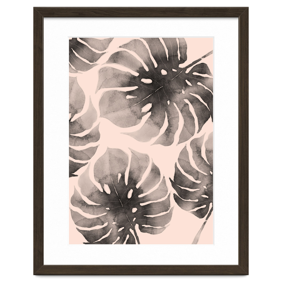 Monstera pink and gray watercolor