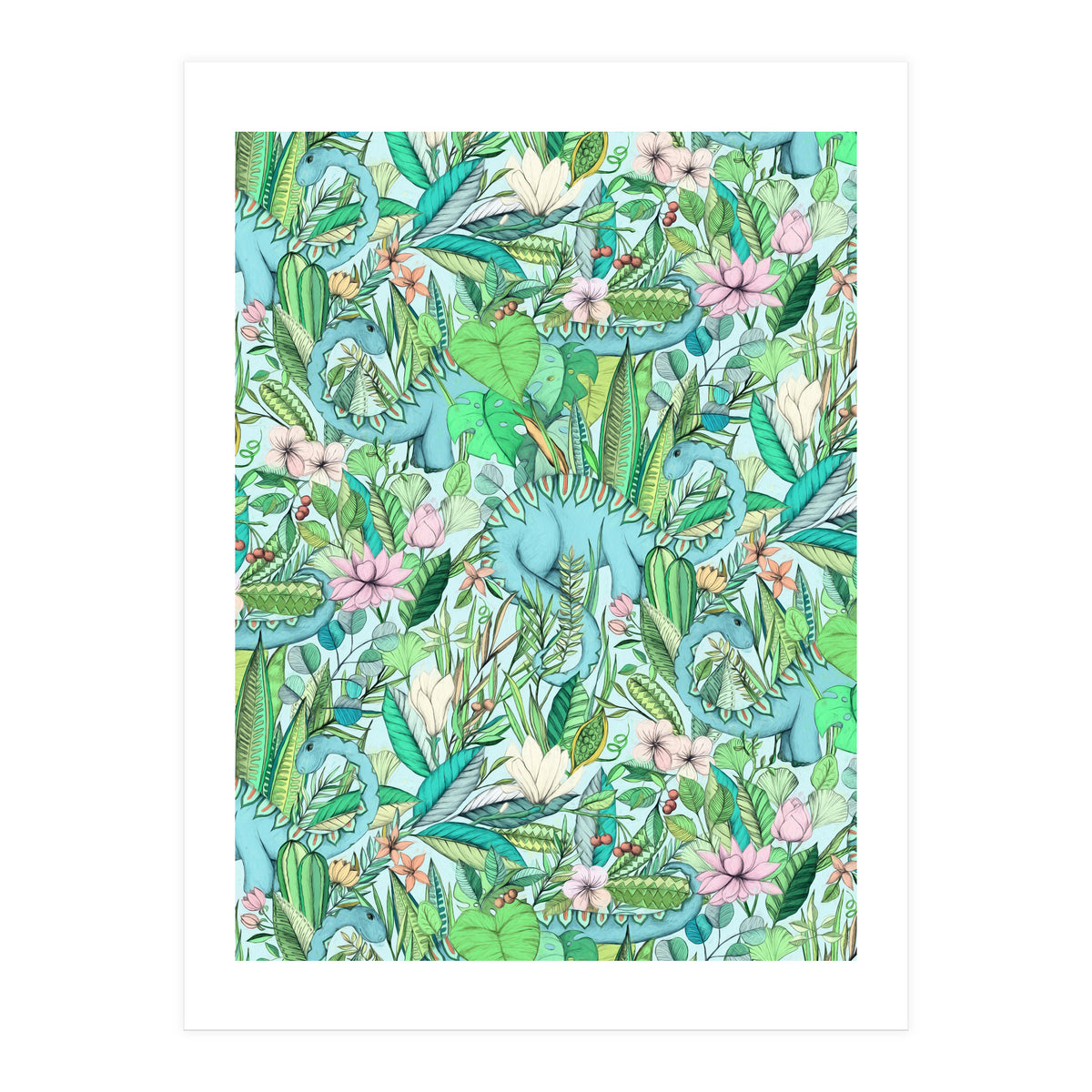 Improbable Botanical with Dinosaurs - soft pastels (Print Only)