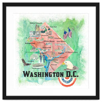 Washington Dc Usa Illustrated Travel Poster Favorite Map Tourist Highlights