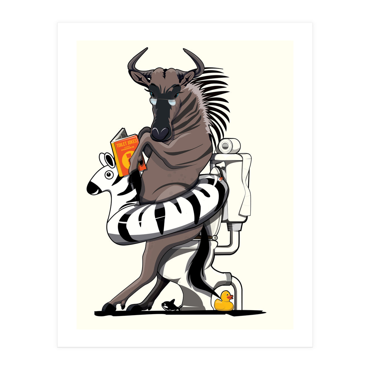 Wildebeest on the toilet, Funny Bathroom Humour (Print Only)