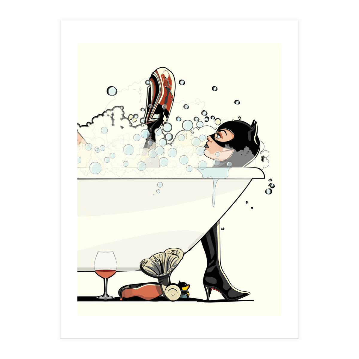 Catwoman in the Bath, funny Bathroom Humour (Print Only)
