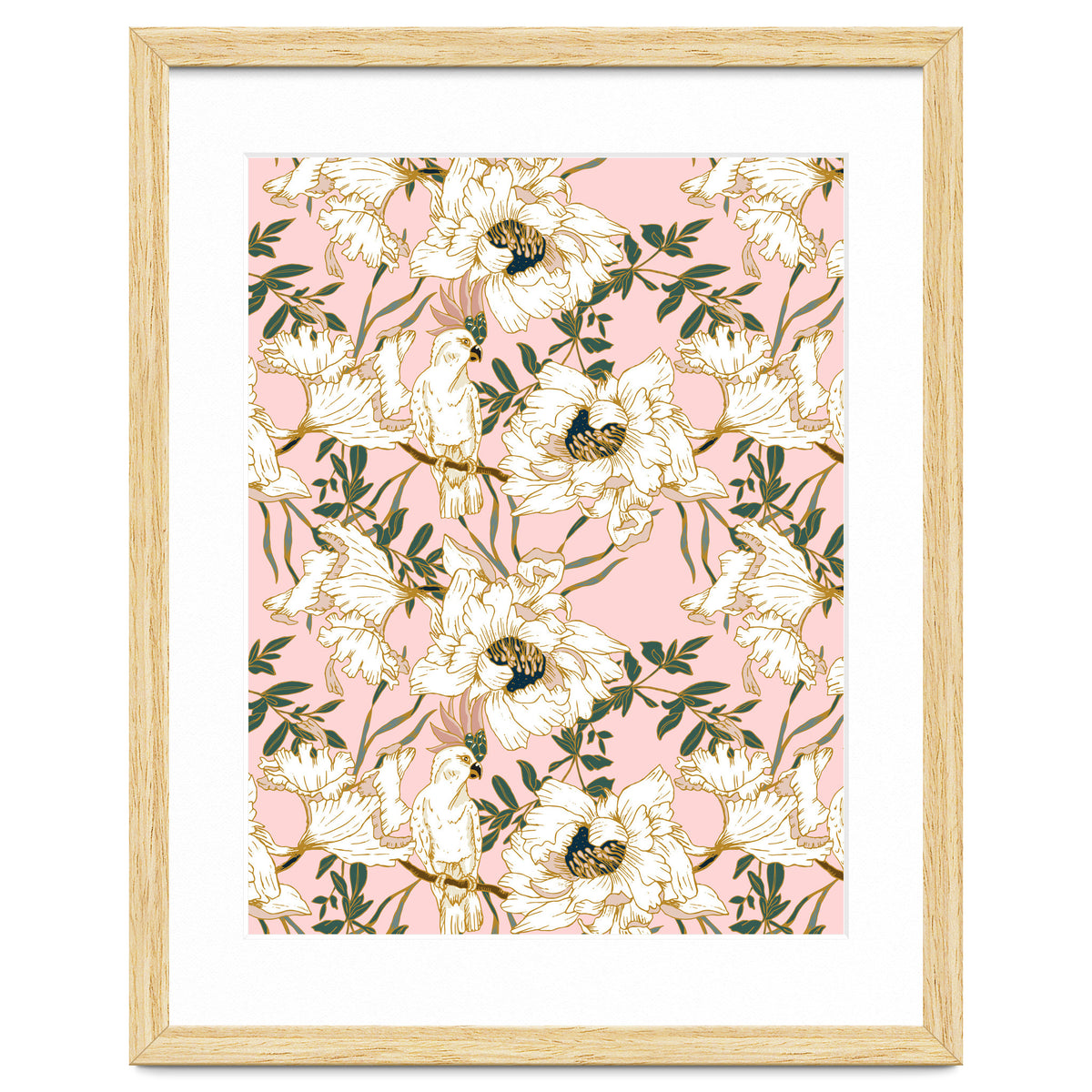 Exotic birds on flowers