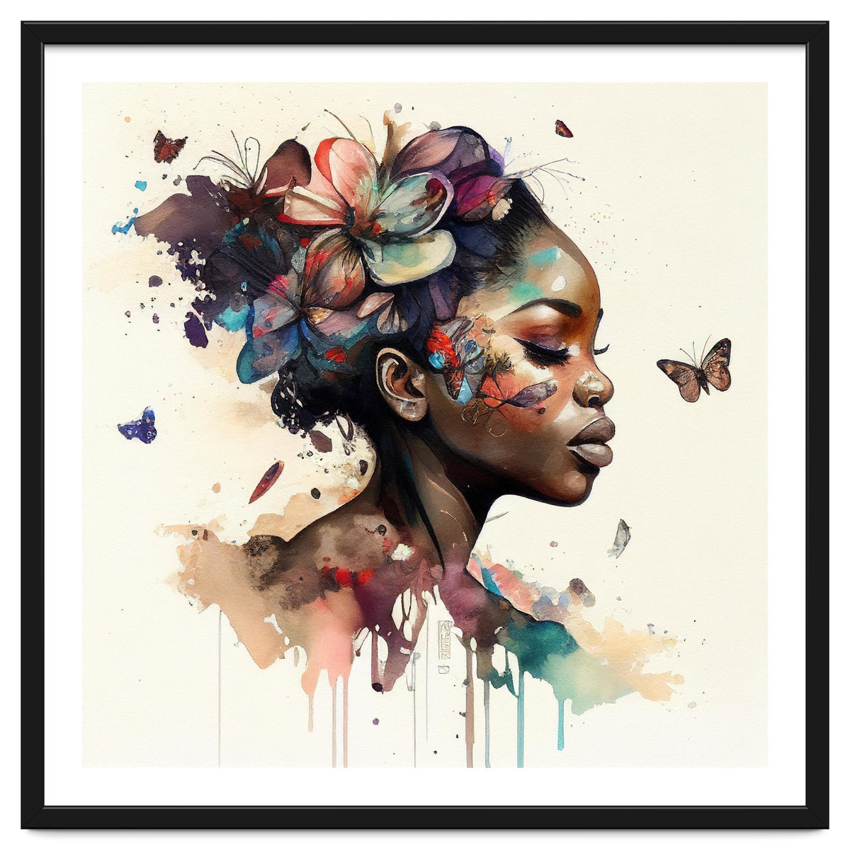 Watercolor Butterfly African Woman #11