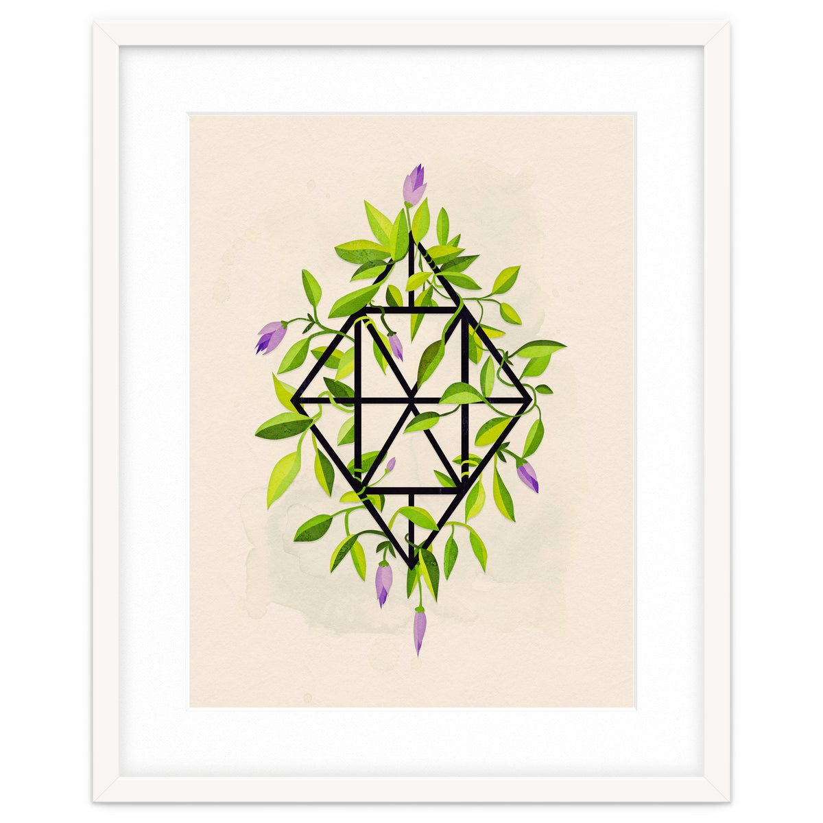 Geometric frame with leaves and flowers