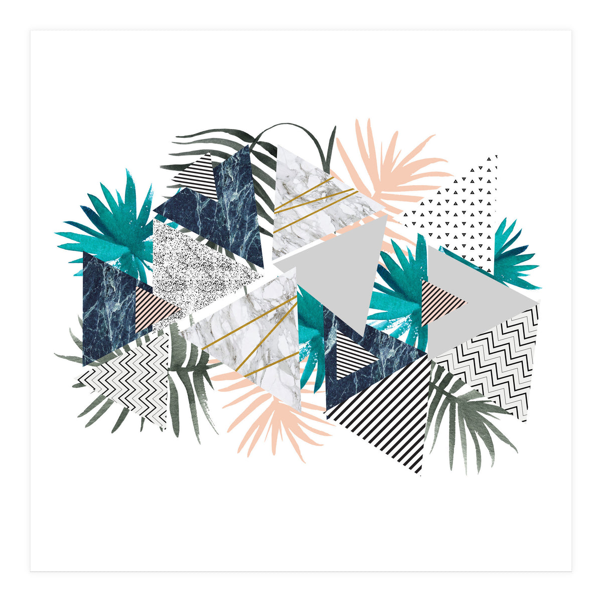 Abstract of geometric patterns with plants and marble I (Print Only)