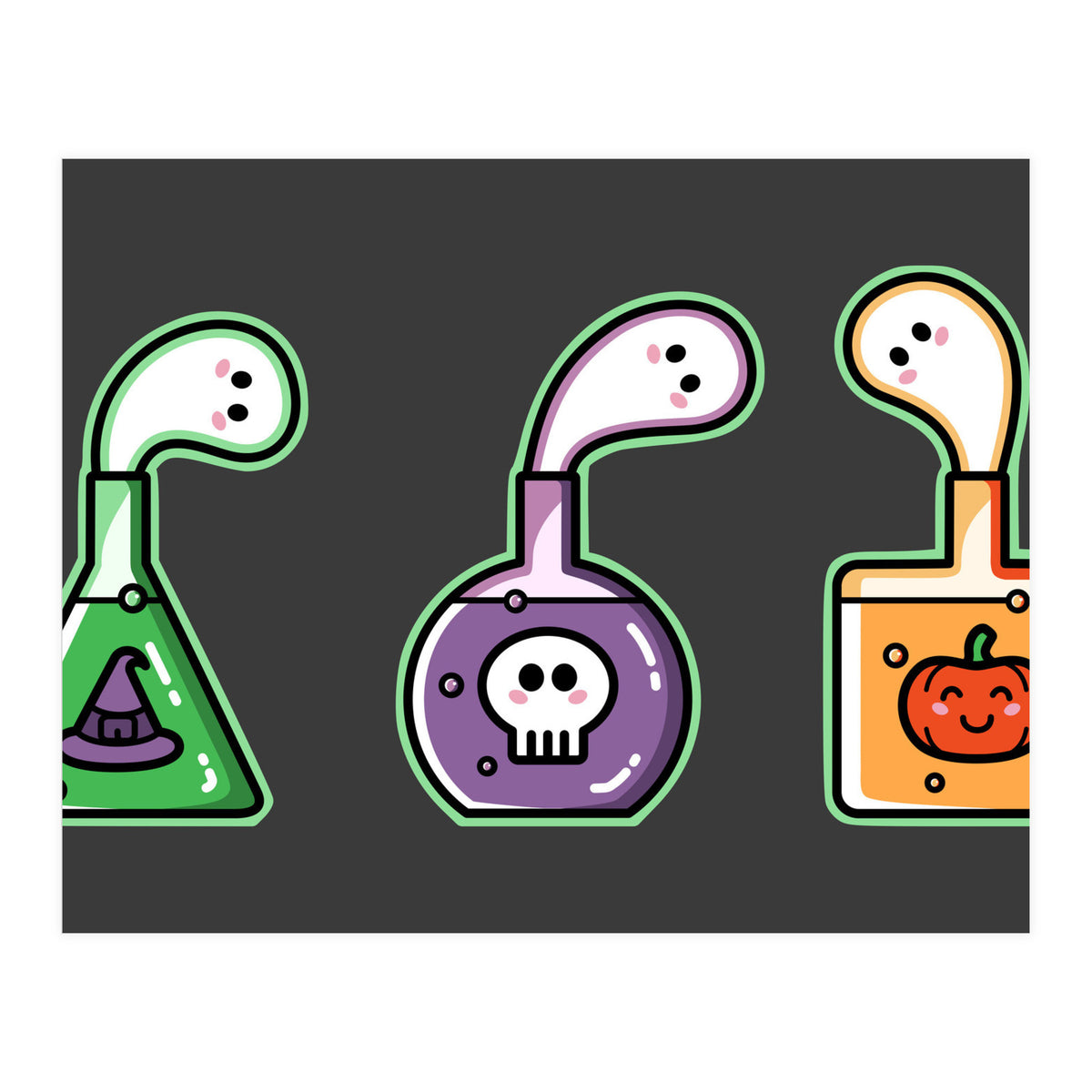 Kawaii Cute Halloween Potions - witches hat, skull, pumpkin, ghosts (Print Only)