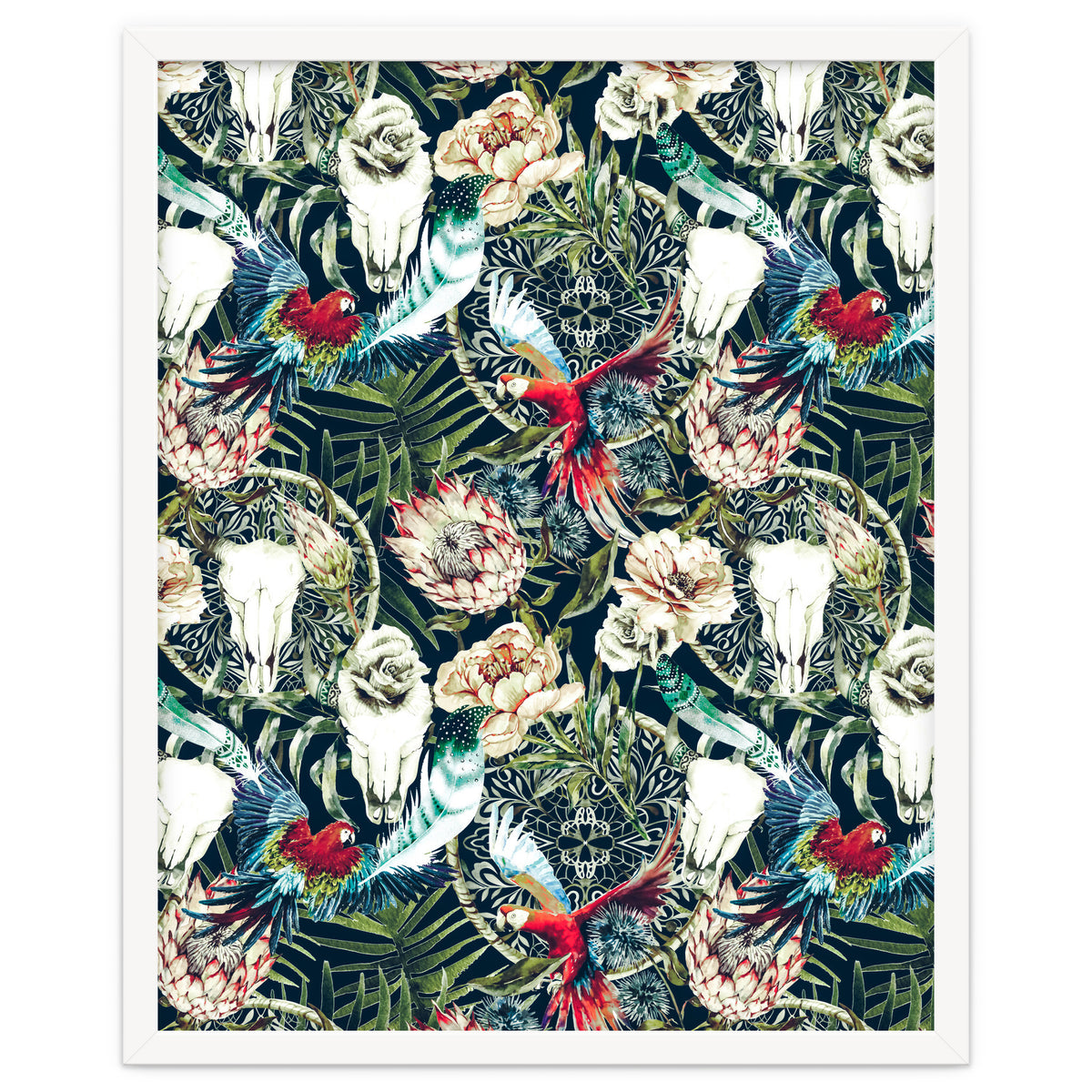 Dark pattern boho skull tropical