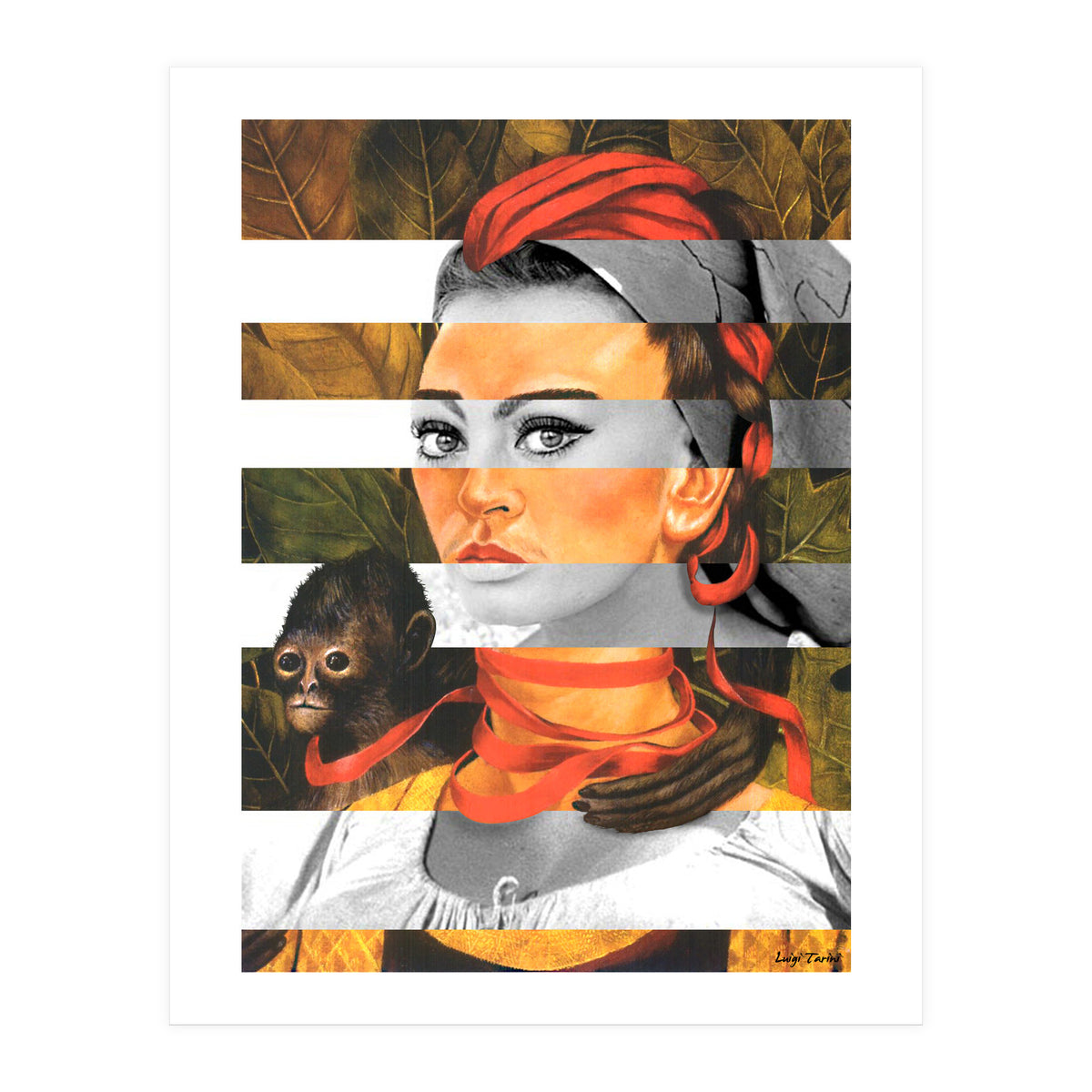 Frida Kahlo's Self Portrait with Monkey & Sophia Loren (Print Only)