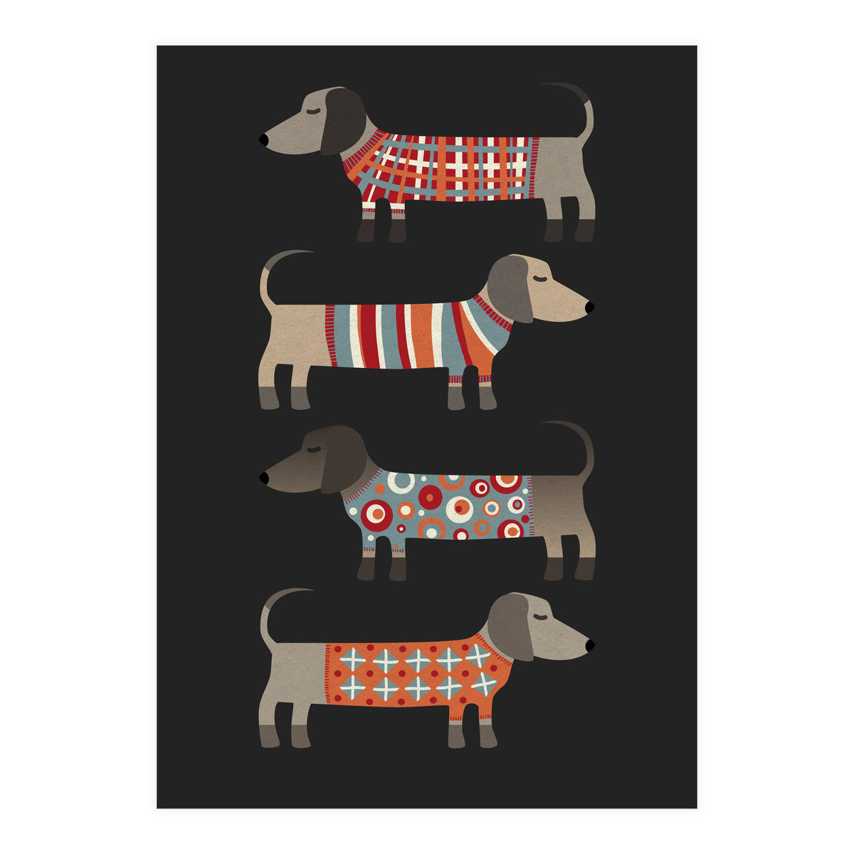Sausage Dogs In Sweaters Dark (Print Only)