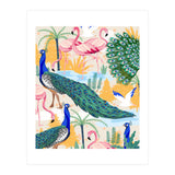 Utopia, Tropical Wildlife Animals, Flamingo Peacock Seagull Vintage Botanical Palm (Print Only) thumbnail
