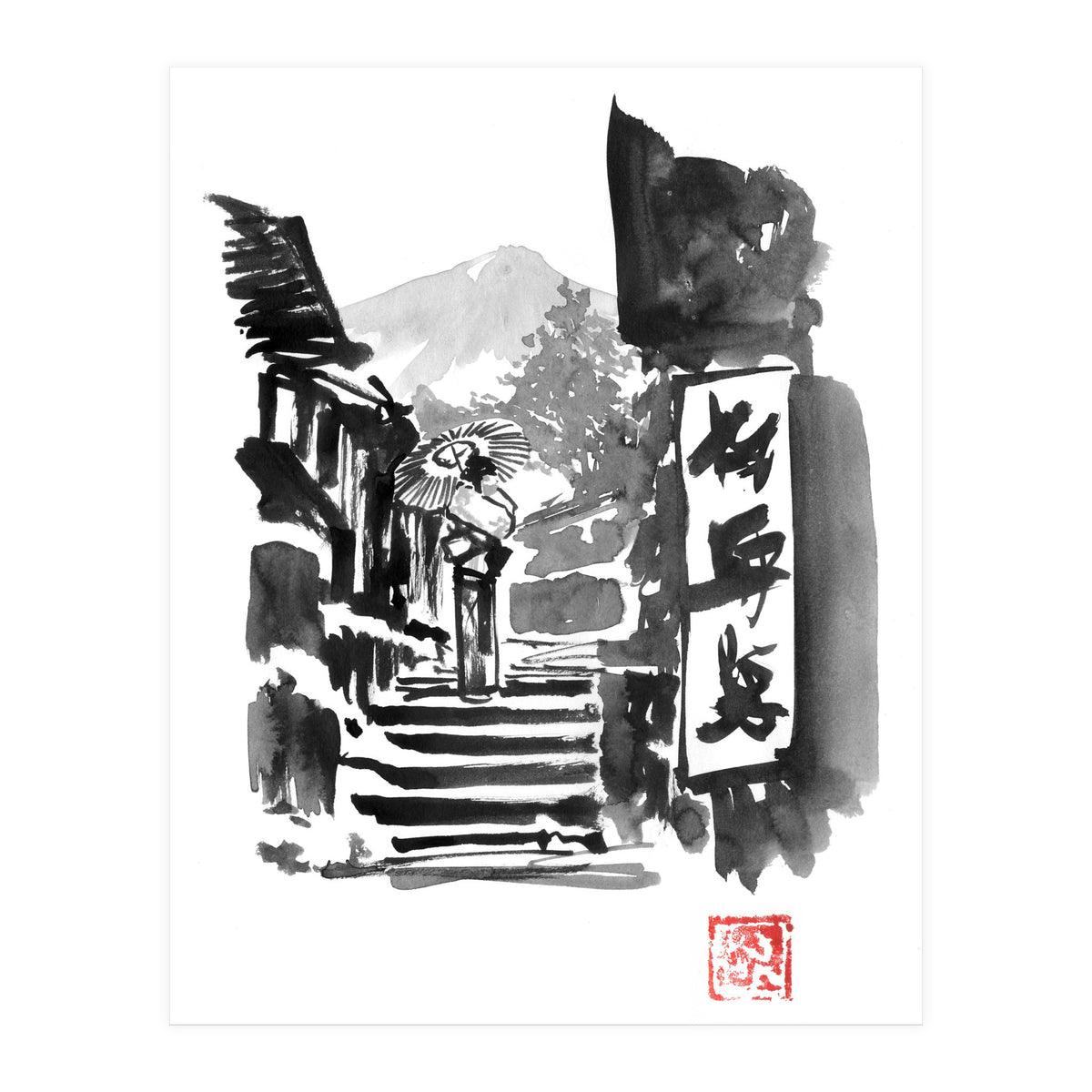 Geisha And Stairs (Print Only)