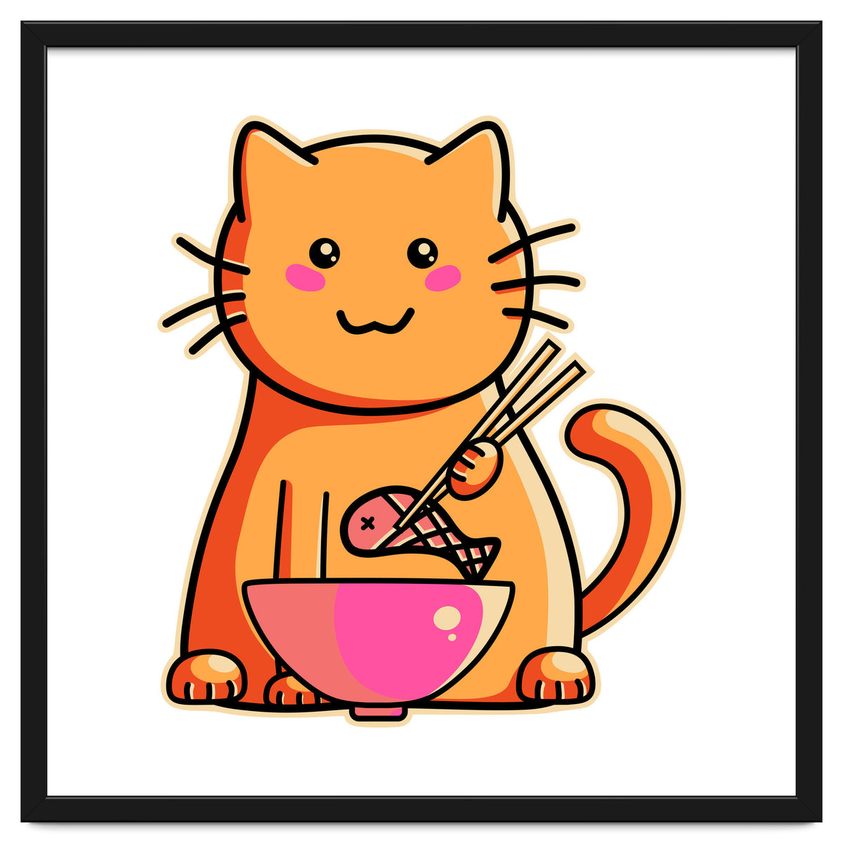 A Cat's Favourite Meal - kawaii cat eating fish with chopsticks