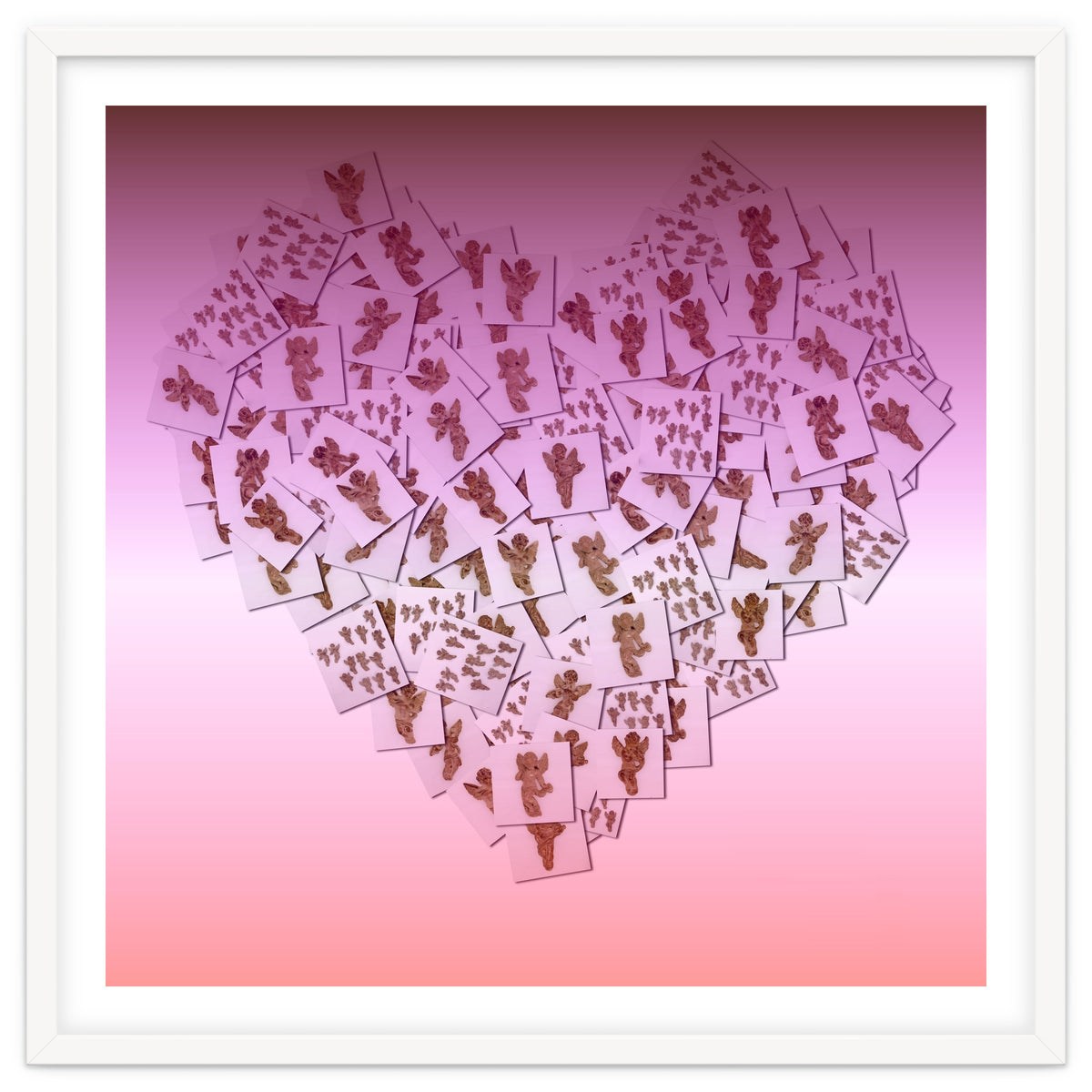 Heart collage of golden Cupid like characters