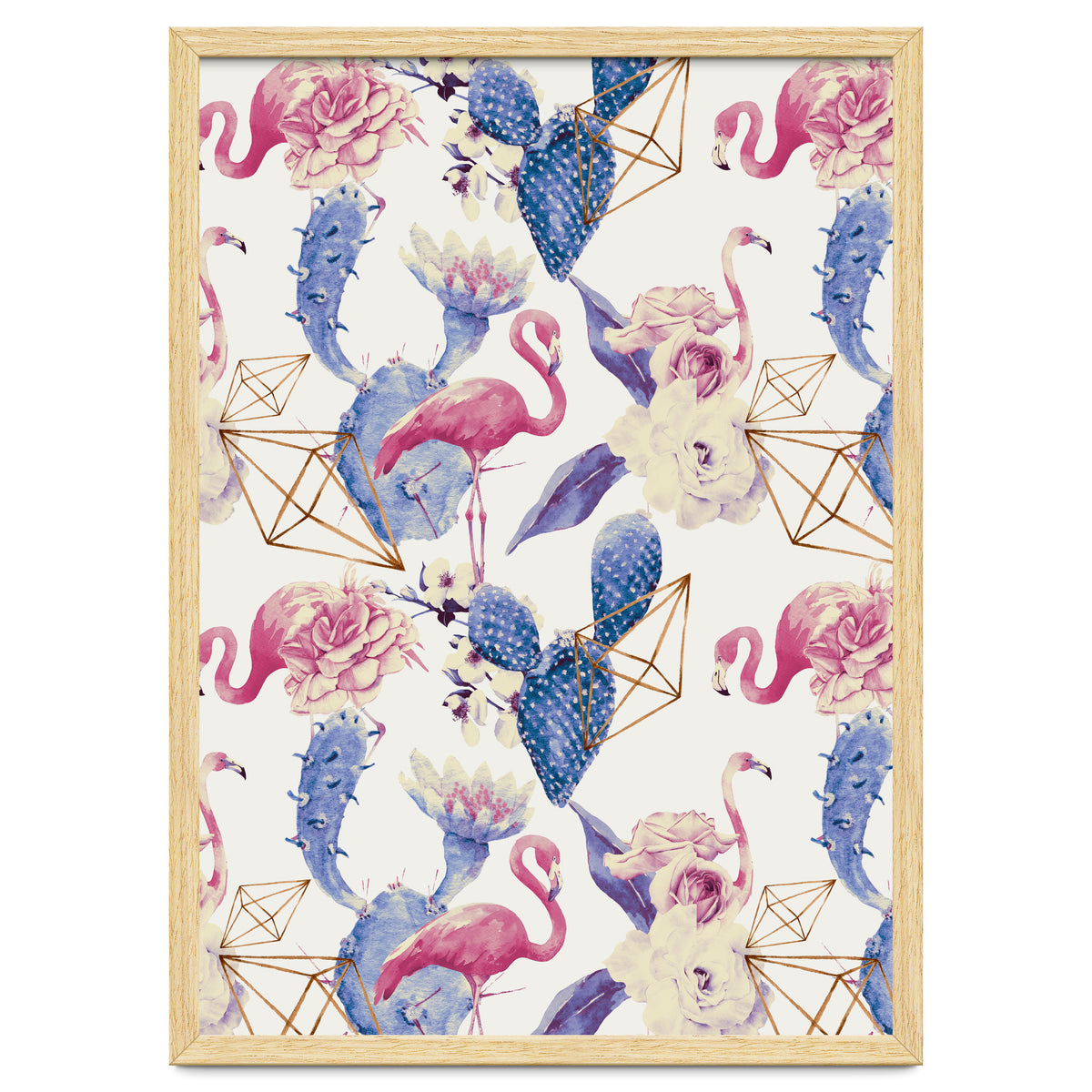 Flamingos, geometric and flowers 02