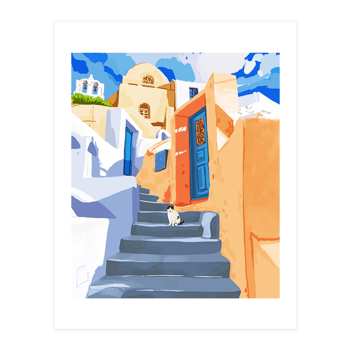 Cat in Greece, Architecture Tropical Exotic Travel (Print Only)