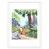 Fox in The Garden | Animals Wildlife Botanical Nature Painting | Boho Colorful Jungle Illustration