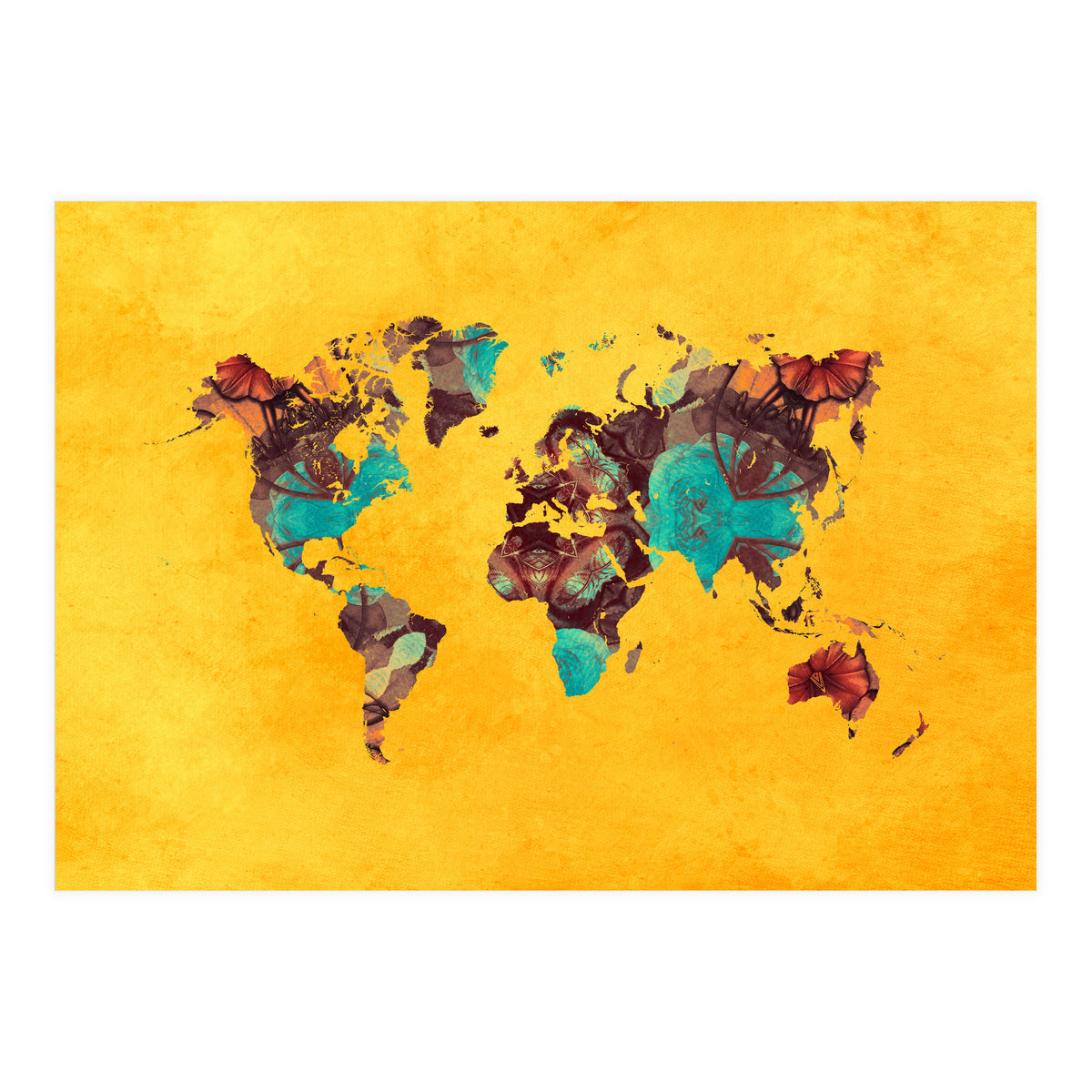 world map yellow art (Print Only)