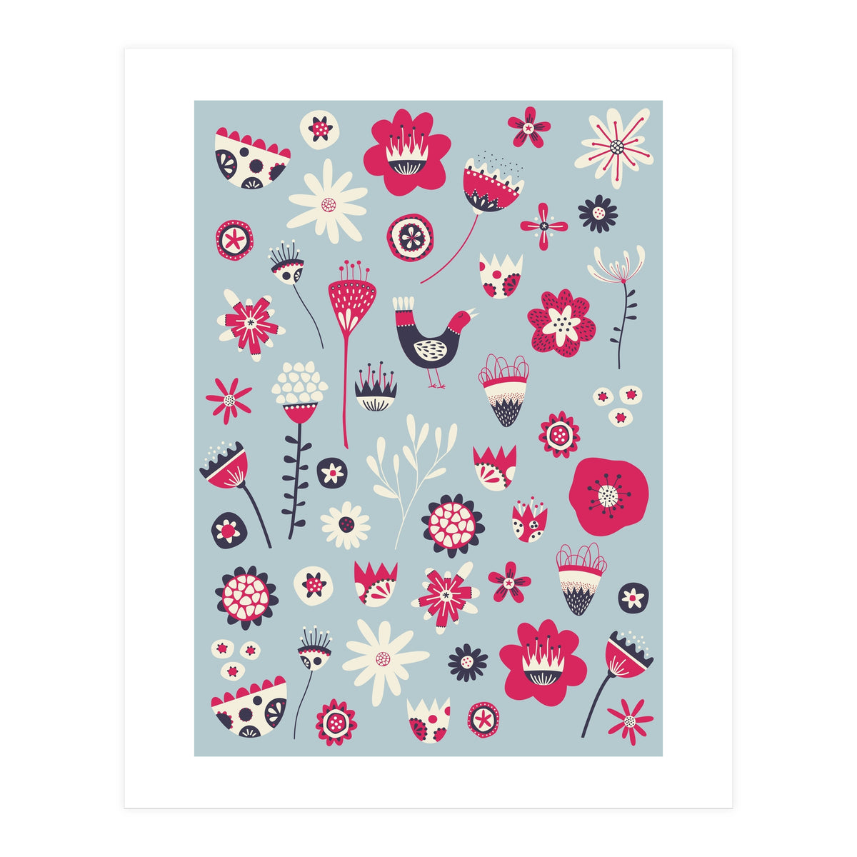 Spring Folk Floral Blue (Print Only)