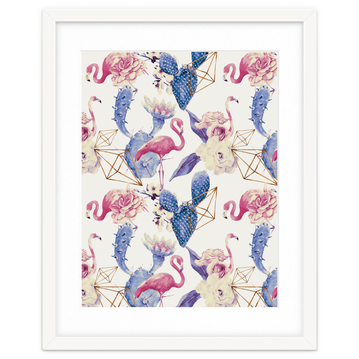 Flamingos, geometric and flowers 02