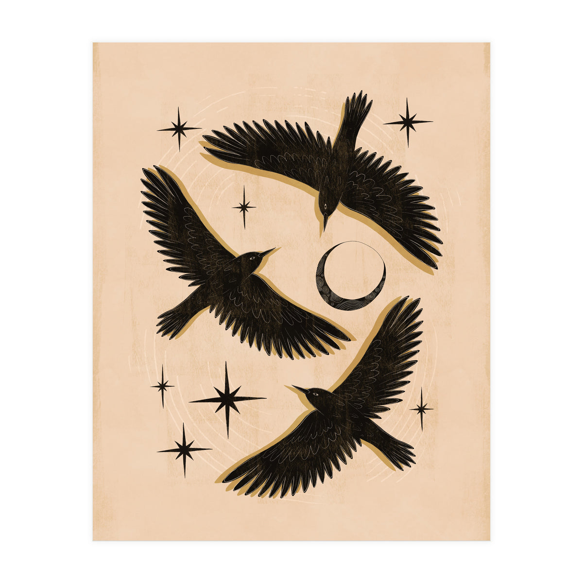 Black Birds Flying With The Moon (Print Only)