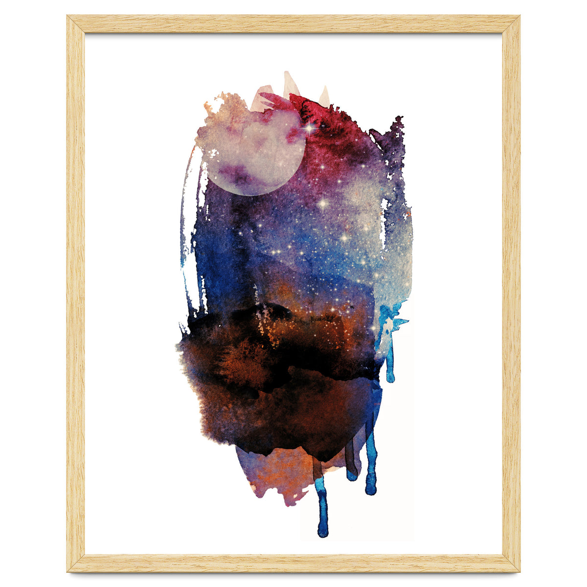 Abstract watercolour red moon