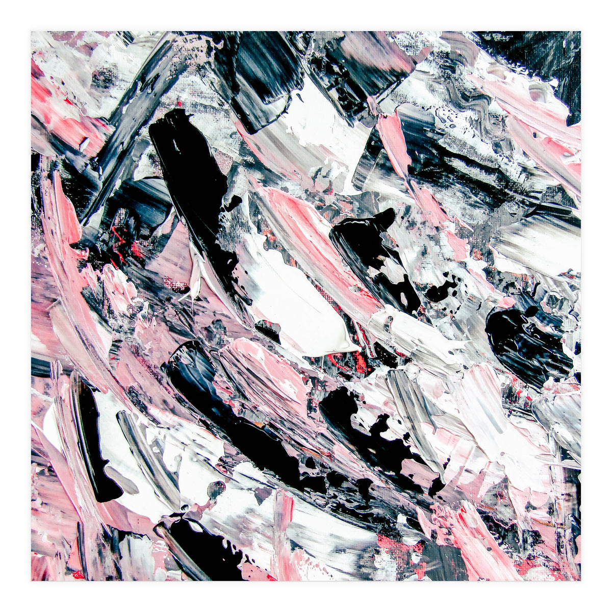 Modern Abstract Pastel Pink Black White Grey Acrylic Brushstrokes (Print Only)