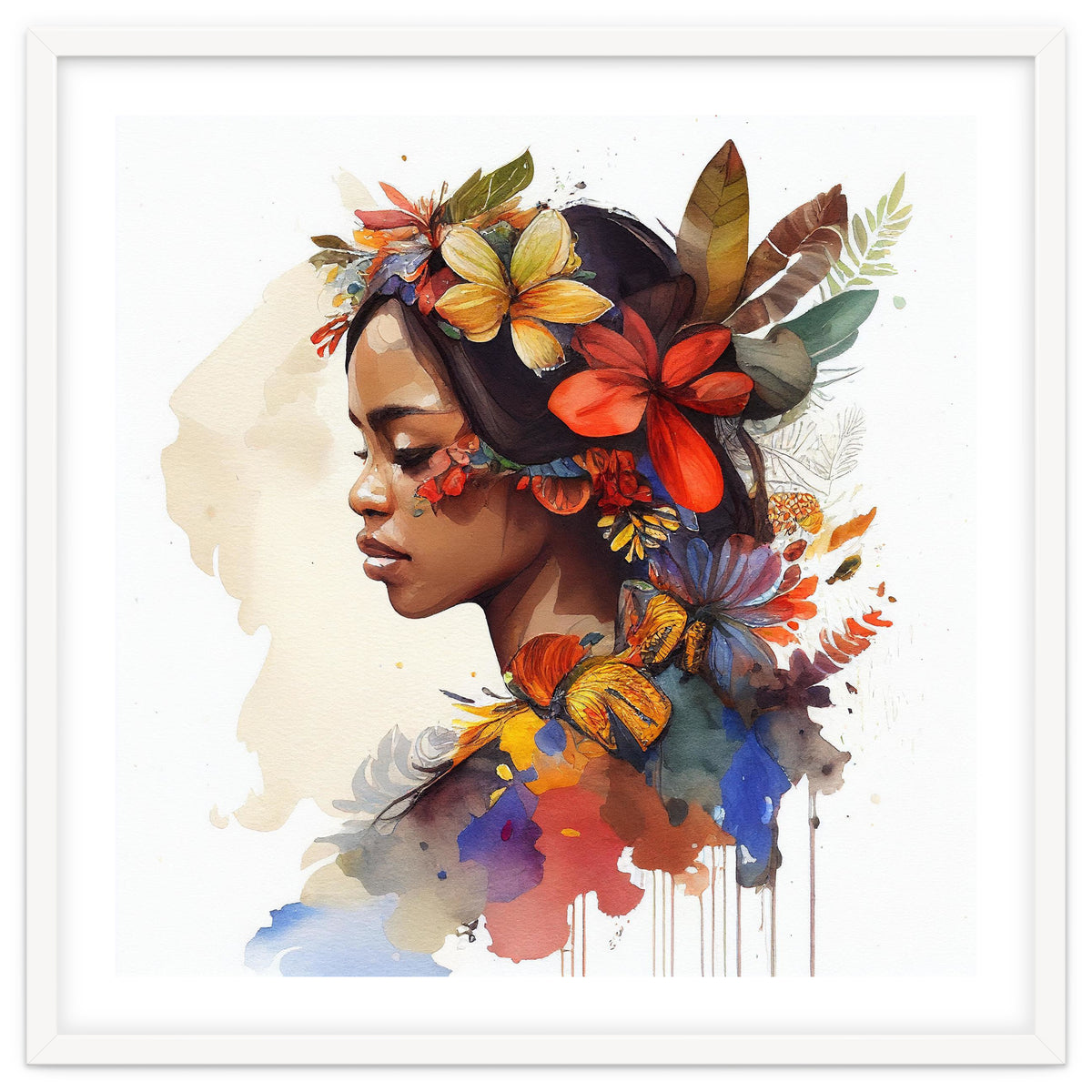 Watercolor Floral Indonesian Native Woman #4