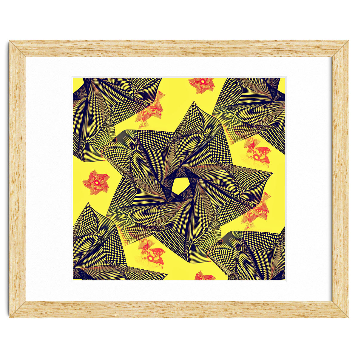 Black flowers on yellow background.