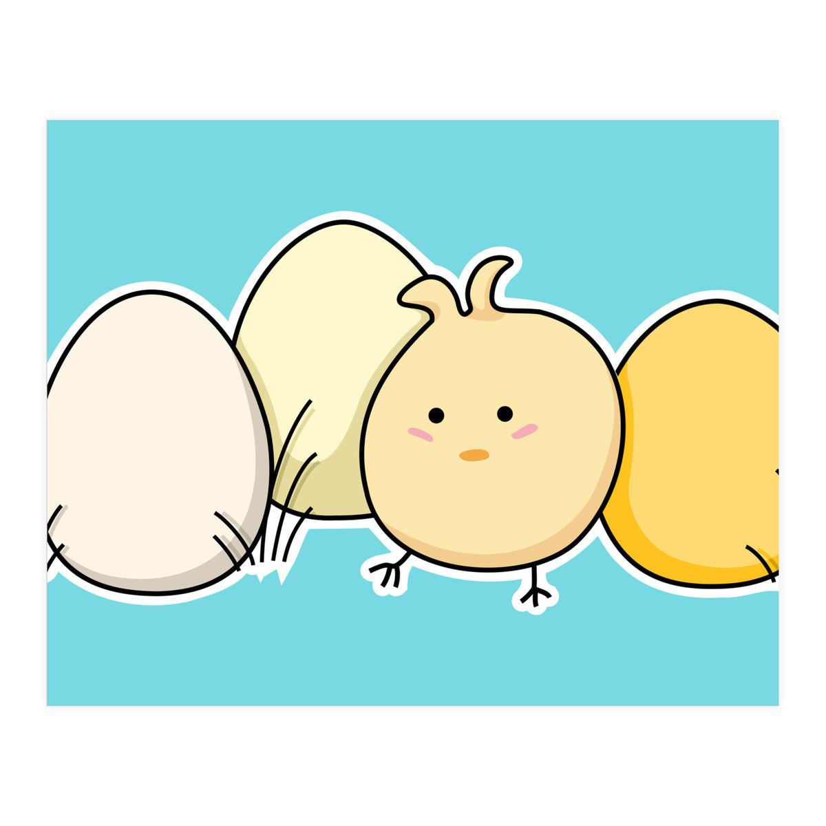Kawaii Cute Chick And Eggs (Print Only)