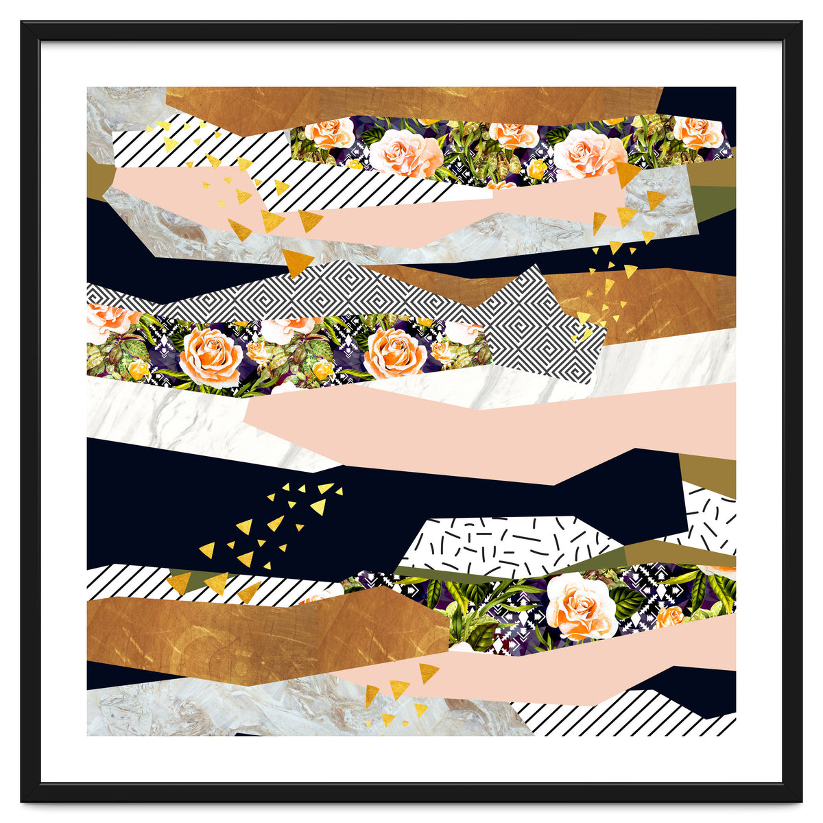 Collage of textured shapes and flowers