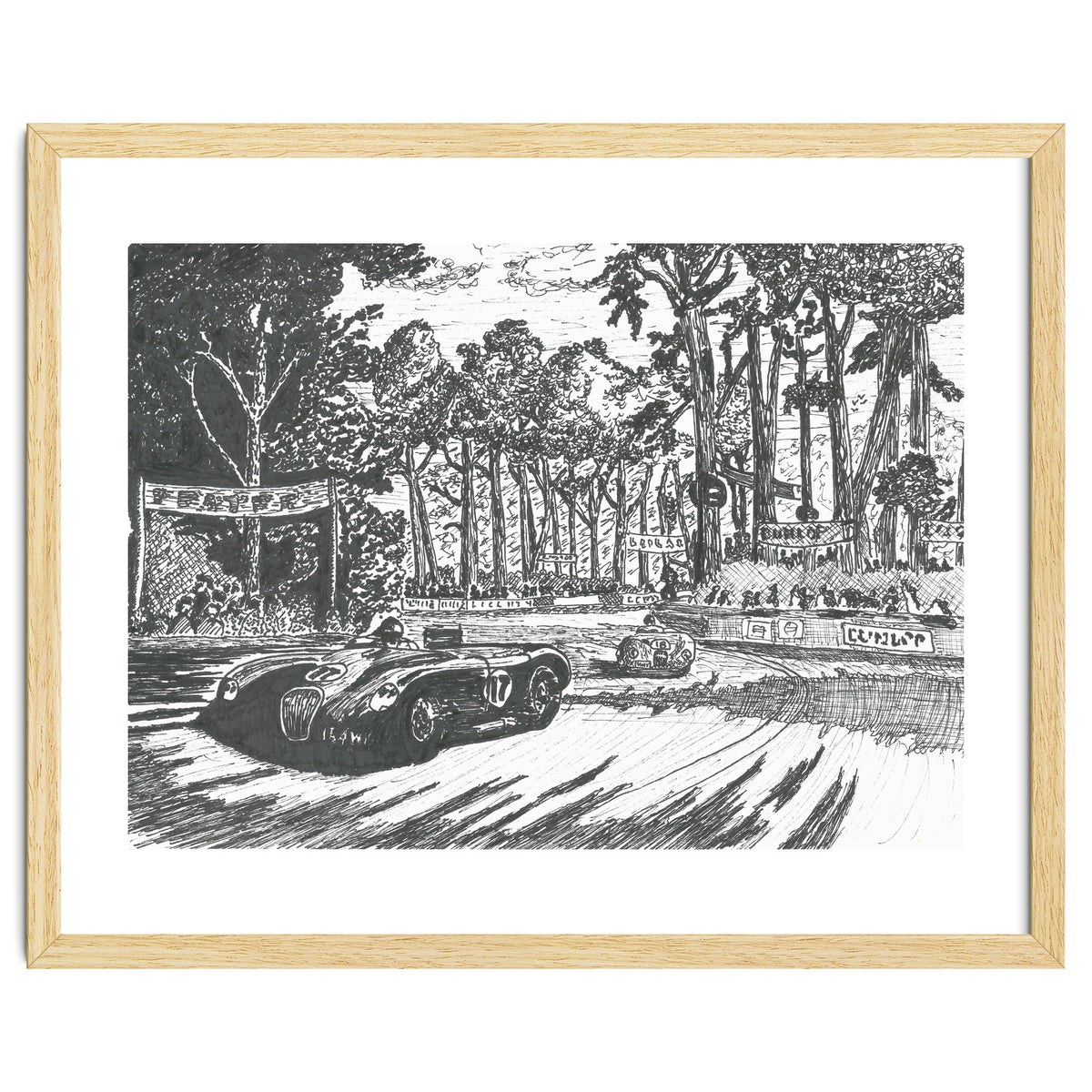 Jaguar C-Type Classic Le Mans Ink Drawing