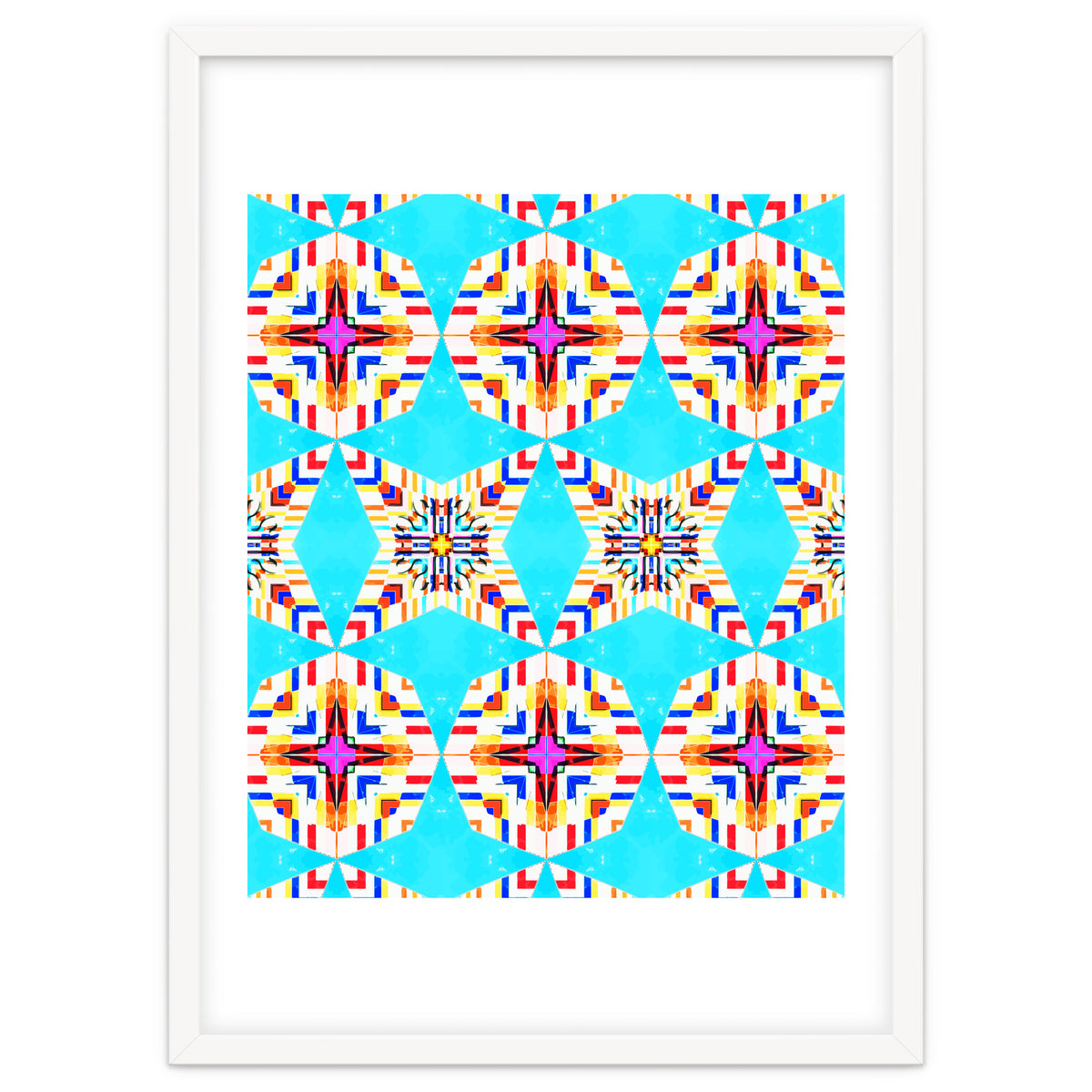 Exotic Tiles, Moroccan Teal Kaleidoscope Pattern, Turkish Bohemian Colorful Culture Eclectic Graphic