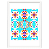 Exotic Tiles, Moroccan Teal Kaleidoscope Pattern, Turkish Bohemian Colorful Culture Eclectic Graphic