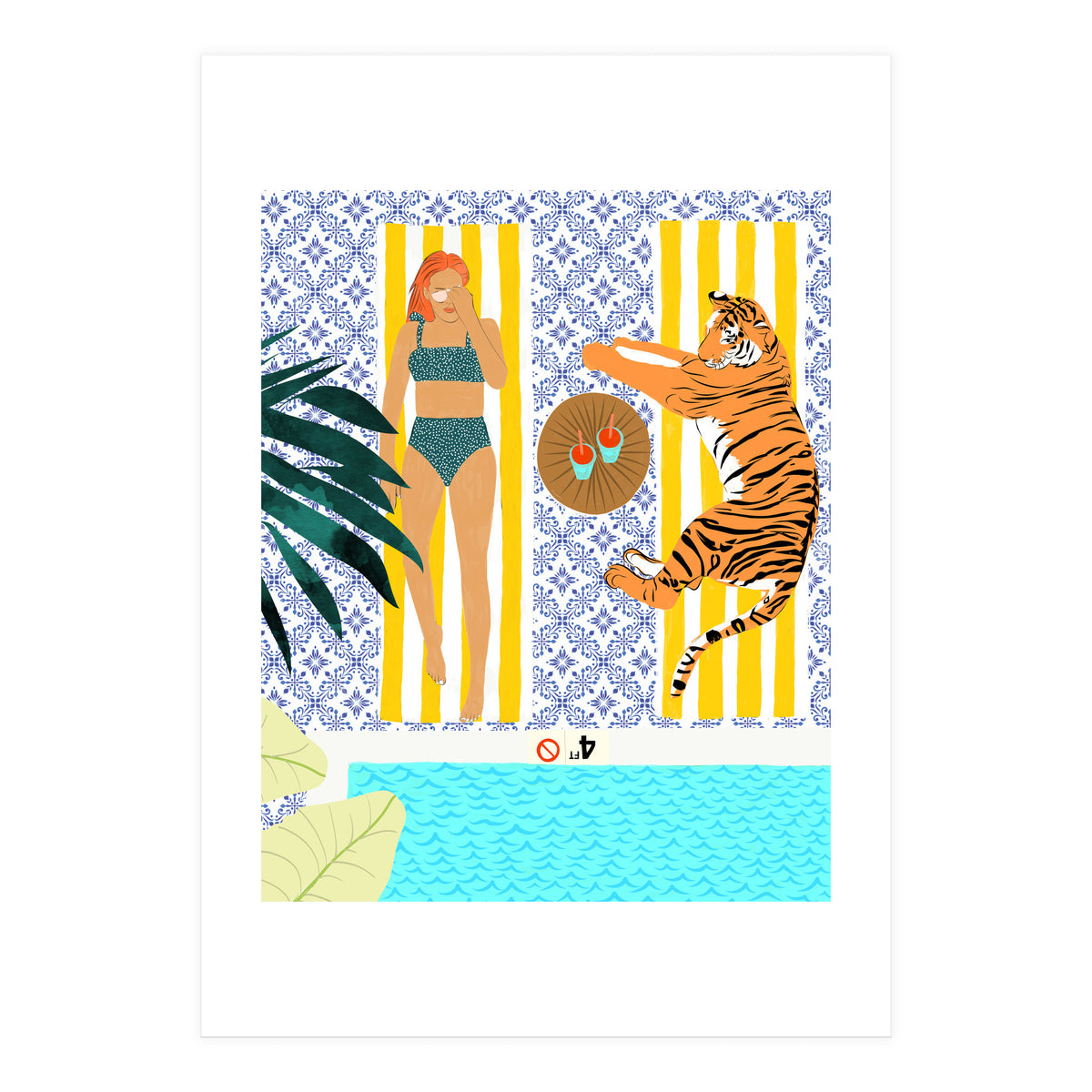 How To Vacay With Your Tiger, Human Animal Connection Illustration, Tropical Travel Morocco Painting (Print Only)