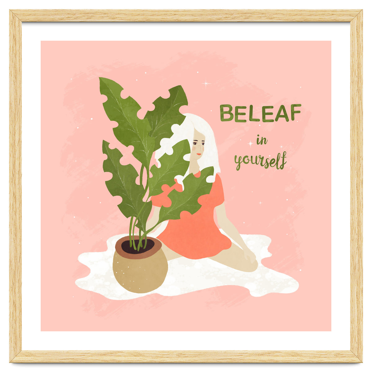 House Plant With A White Hair Girl