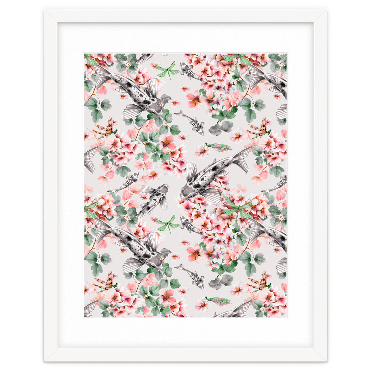 Asian fish among flowers