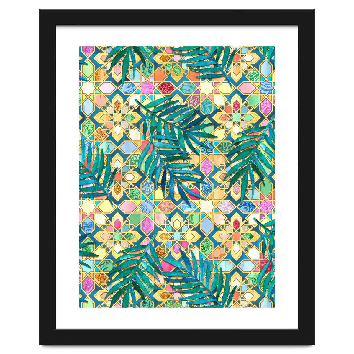 Gilded Moroccan Mosaic Tiles with Palm Leaves