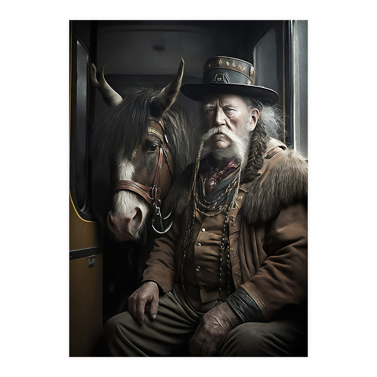 Old Man and His Horse on the Train (Print Only)