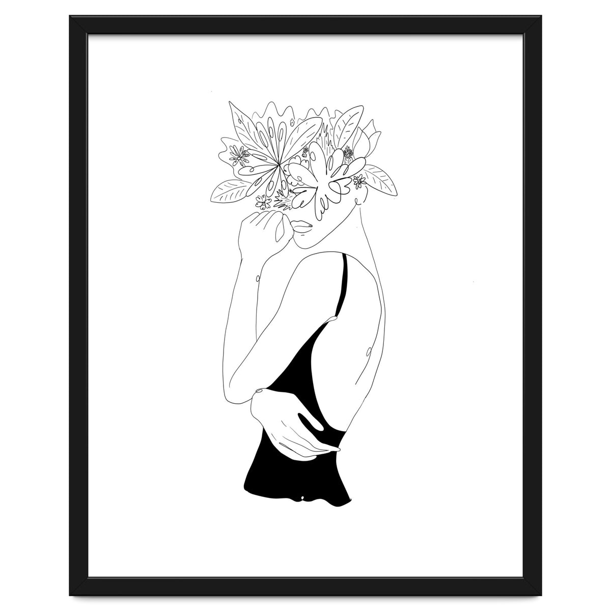Line Drawing Girl with Flowers