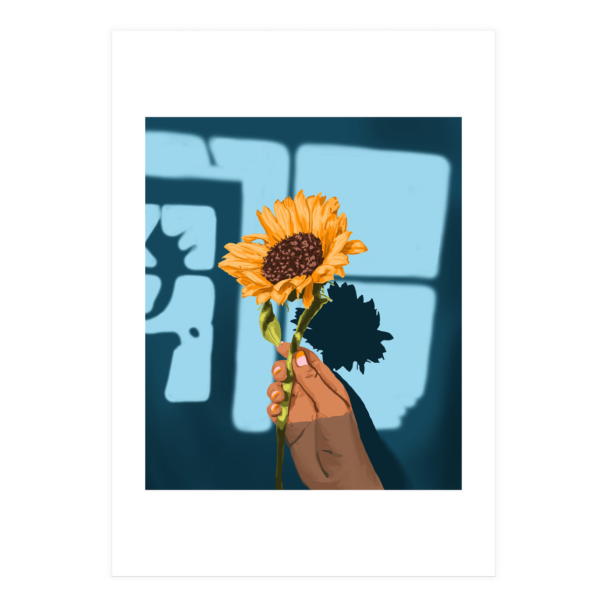 Sunflower Still Life | Flower Hand Painting | Sunny Day Shadow Hope Optimism Positivity Good Vibes (Print Only)