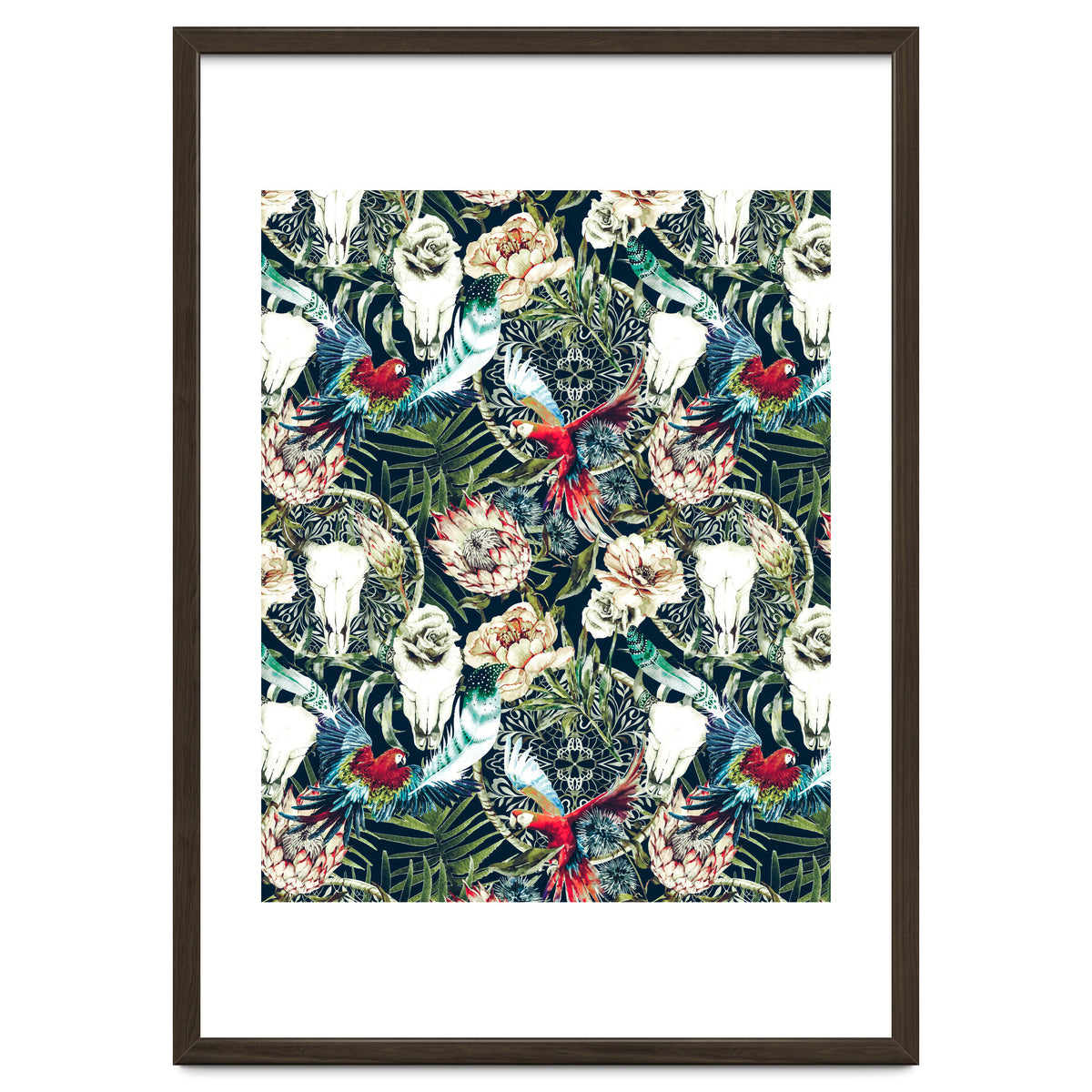 Dark pattern boho skull tropical