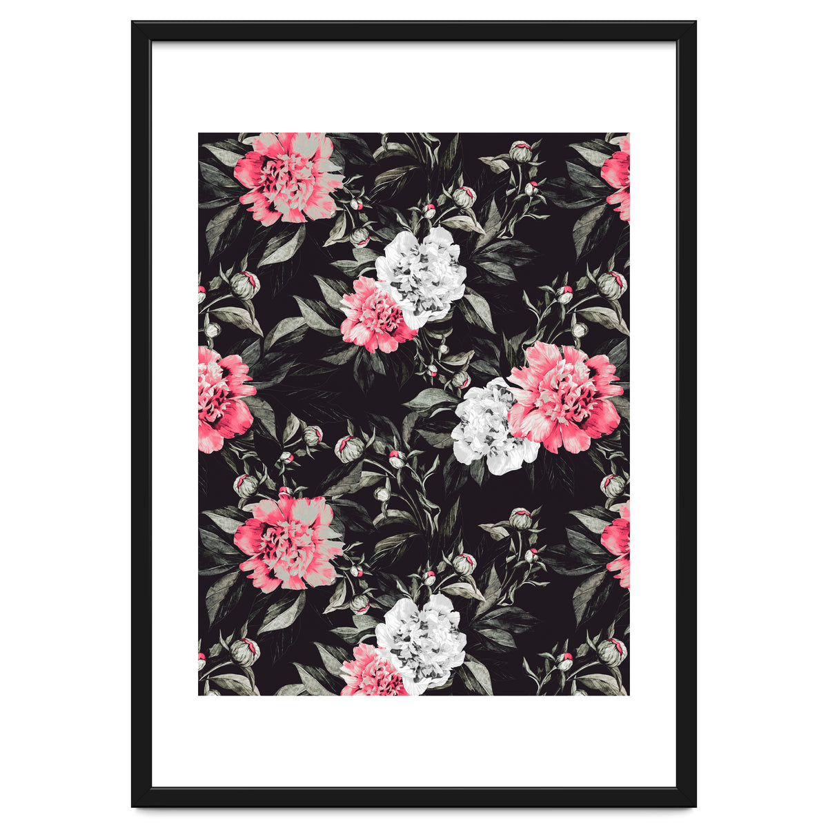 Floral pink - black & white dark