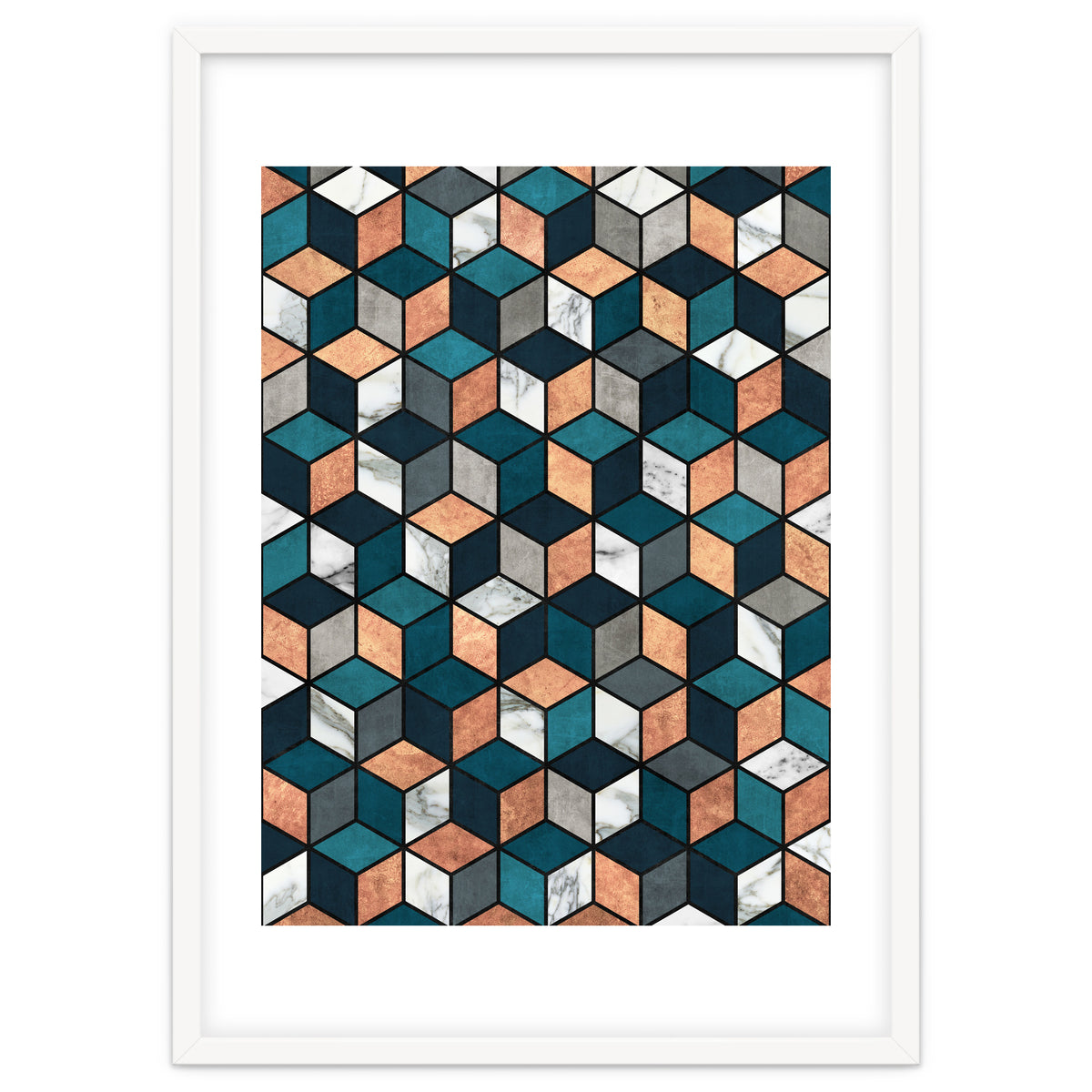 Copper, Marble and Concrete Cubes with Blue