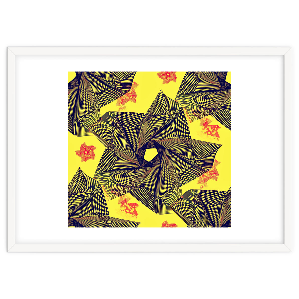 Black flowers on yellow background.